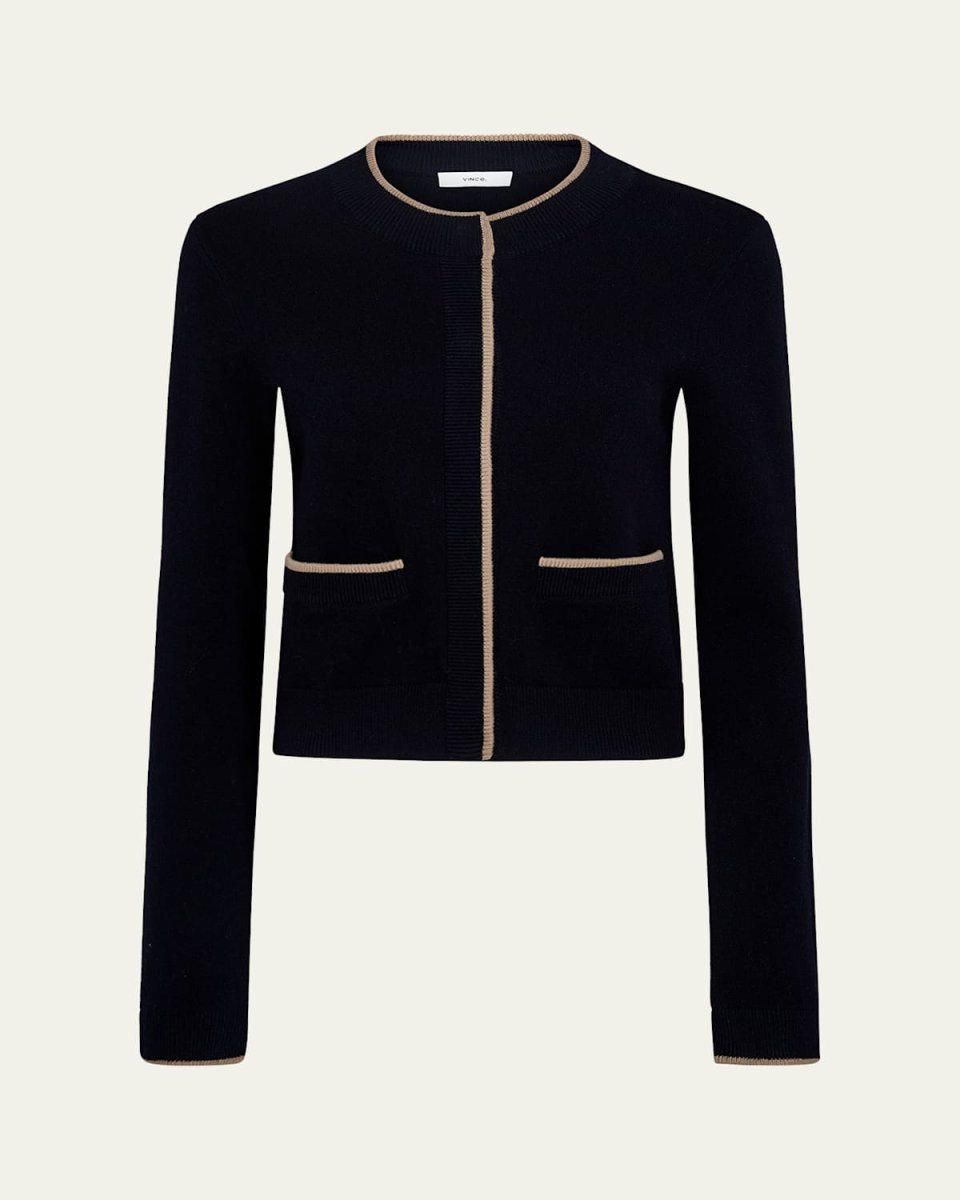 Contrast Wool-Cashmere Snap Cardigan